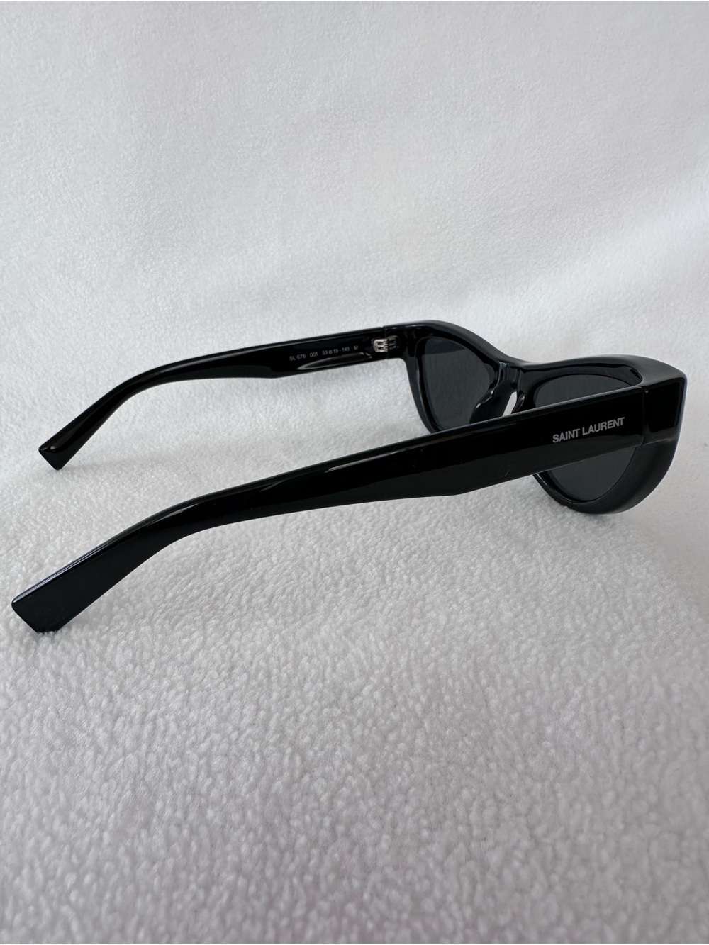 Saint Laurent Glossy Black Thick-Arm Cat Eye Sunglasses - Picture 3 of 6